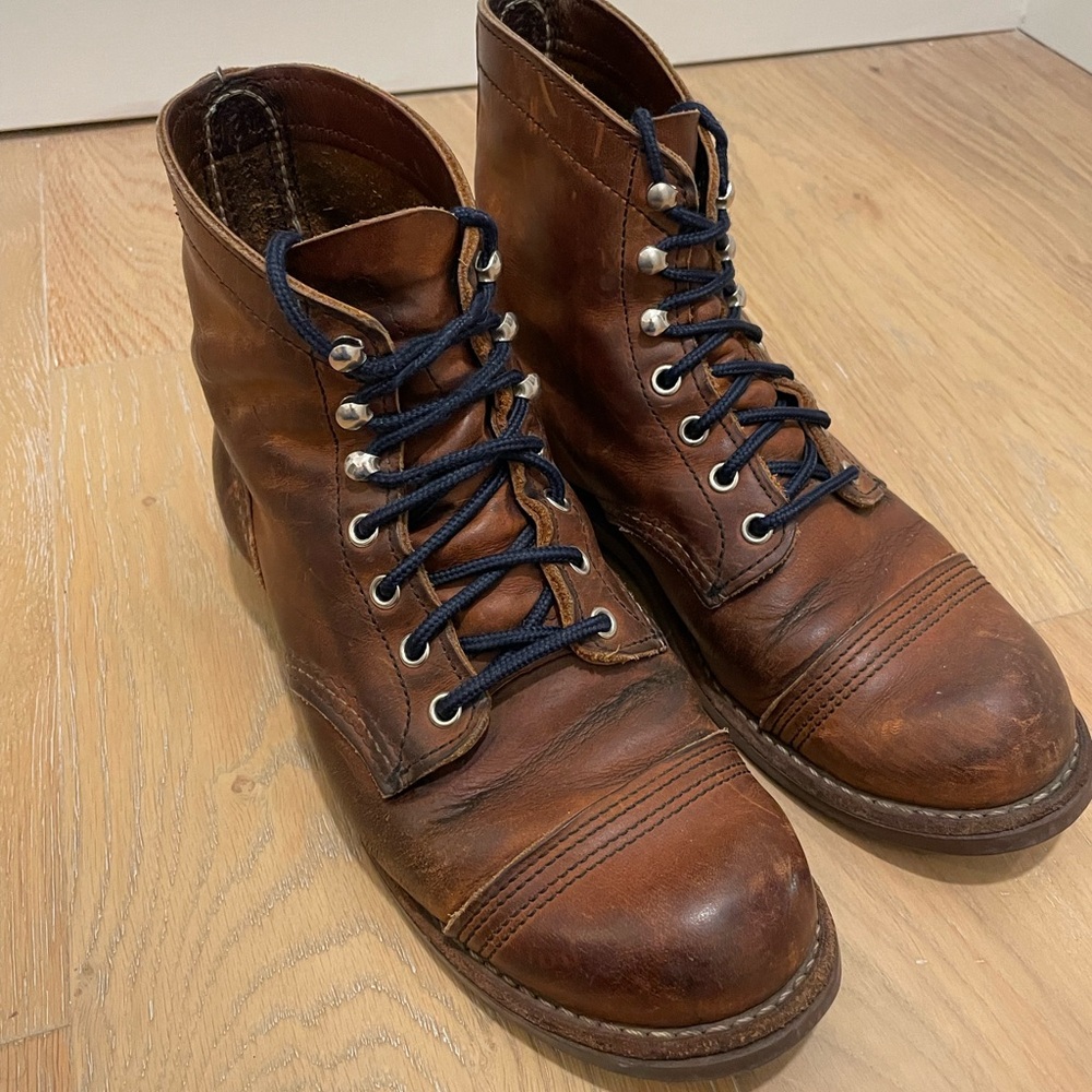 Red Wing Iron Ranger 8D Brown Leather Blue Laces